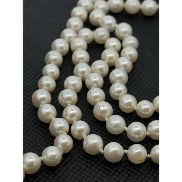 Estate Designer 14K Yellow Gold 6 mm Hand Knotted Pearl Necklace - Picture 3 of 8